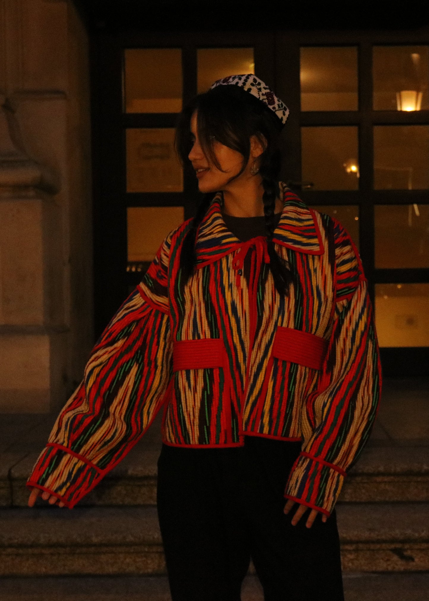 Doppelseitige Ikat Jacke aus Usbekistan (Handarbeit, Baumwolle-Seide, One Size)