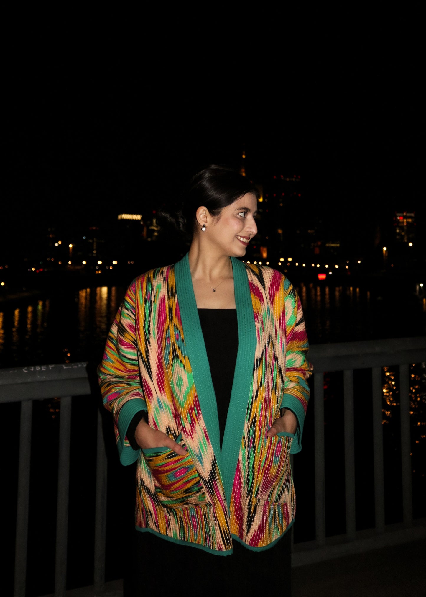 Zweiseitiger Chapan „Teal Ikat Glow“