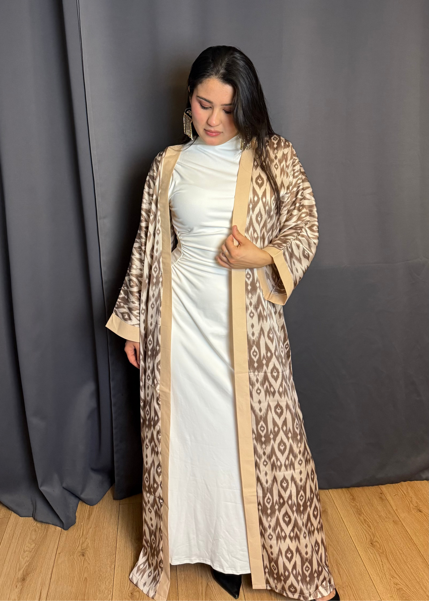 Lange Adras/Ikat-Abaya – Beige Edition