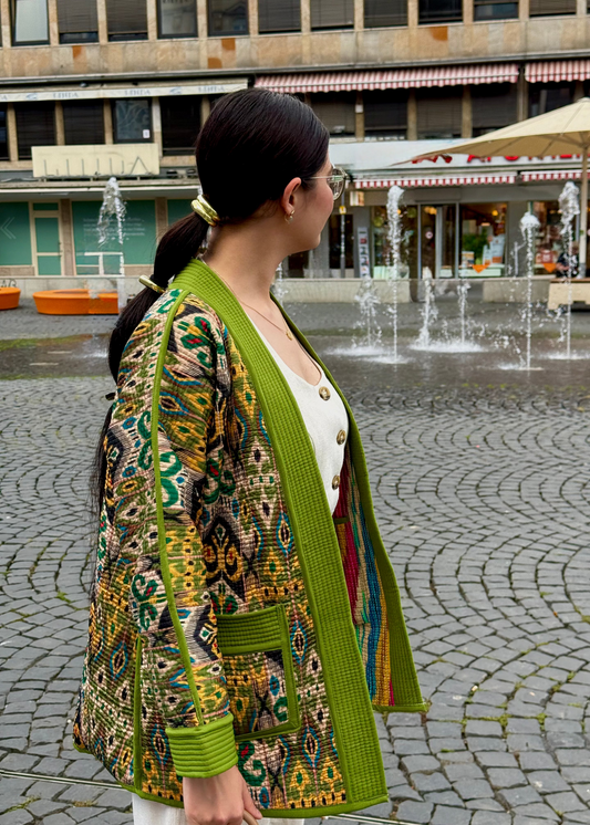 Chapan – traditioneller, wendbarer Mantel aus Usbekistan (Handarbeit, Baumwolle-Seide, One Size)