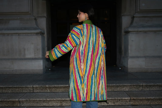 Chapan – traditioneller, doppelseitiger Mantel aus Usbekistan (Handarbeit, Baumwolle-Seide, One Size)