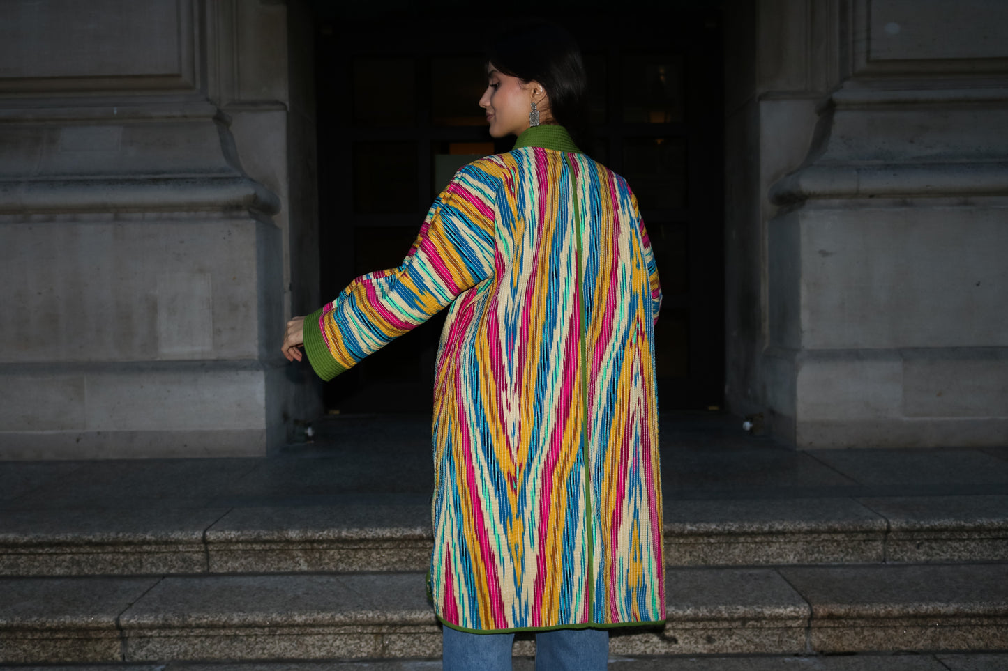 Chapan – traditioneller, doppelseitiger Mantel aus Usbekistan (Handarbeit, Baumwolle-Seide, One Size)