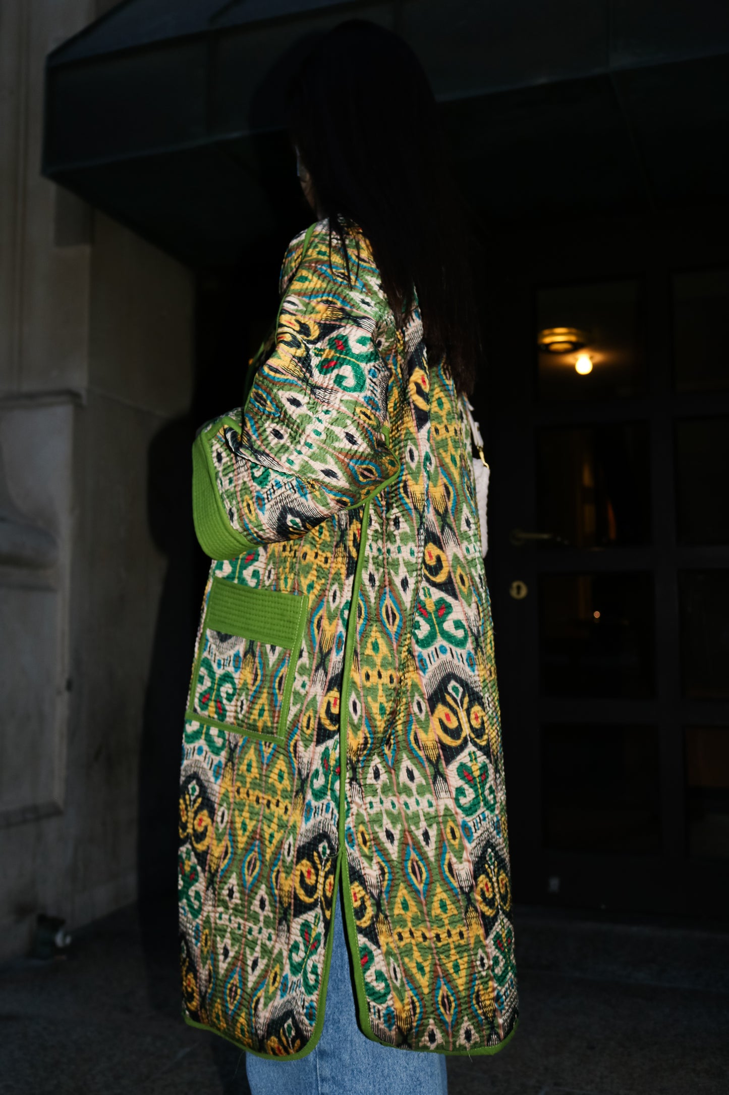 Chapan – traditioneller, doppelseitiger Mantel aus Usbekistan (Handarbeit, Baumwolle-Seide, One Size)