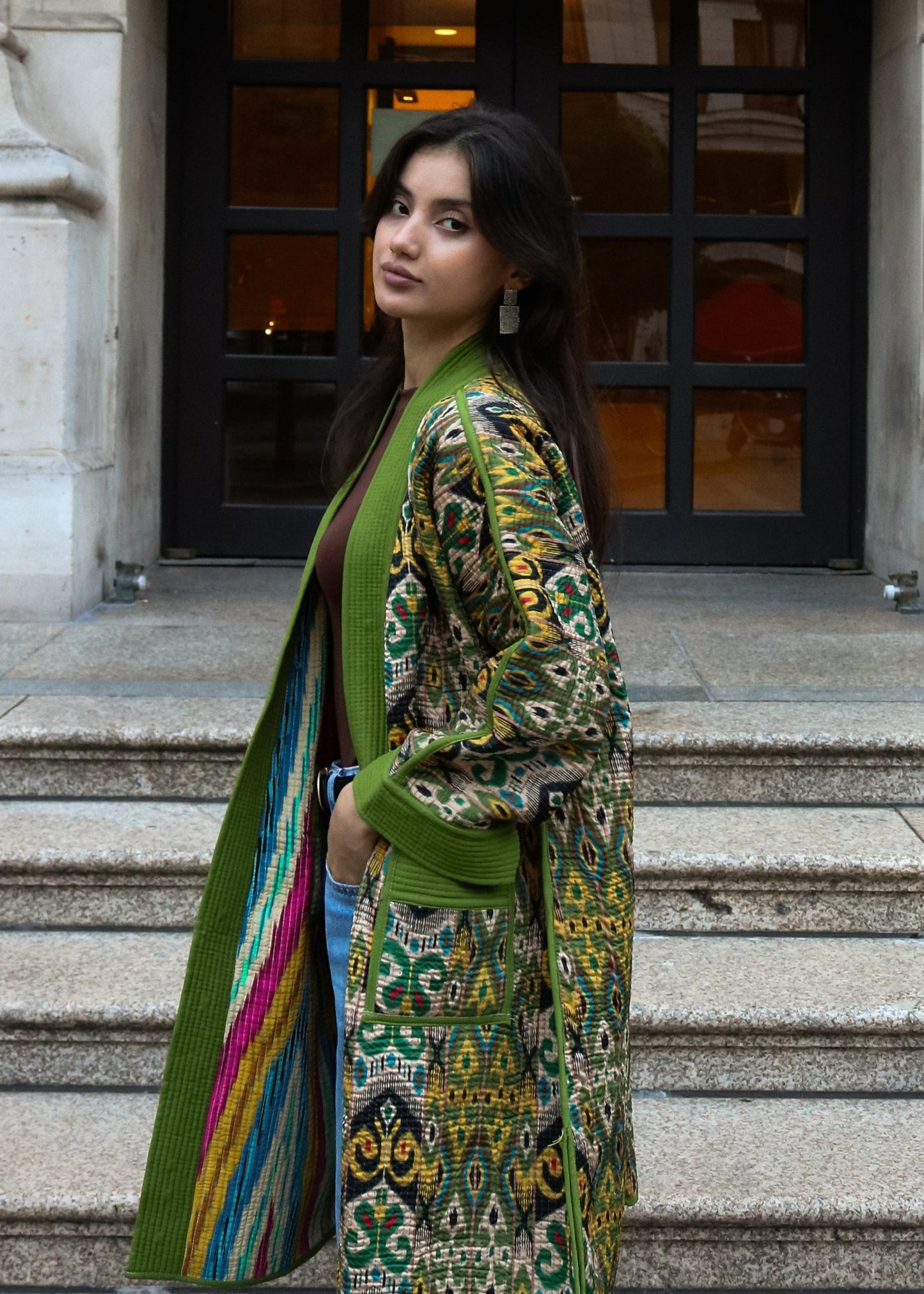 Chapan – traditioneller, doppelseitiger Mantel aus Usbekistan (Handarbeit, Baumwolle-Seide, One Size)