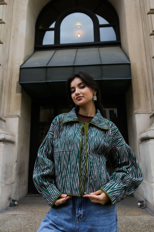 Doppelseitige Ikat Jacke aus Usbekistan (Handarbeit, Baumwolle-Seide, One Size)