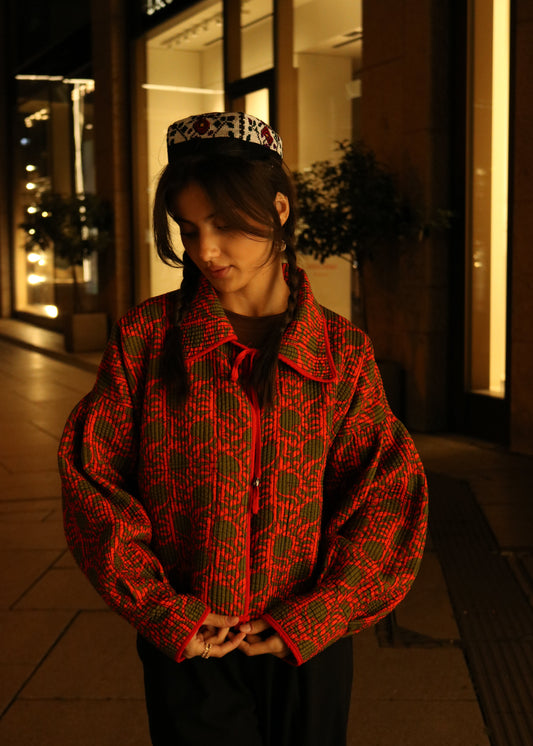 Doppelseitige Ikat Jacke aus Usbekistan (Handarbeit, Baumwolle-Seide, One Size)