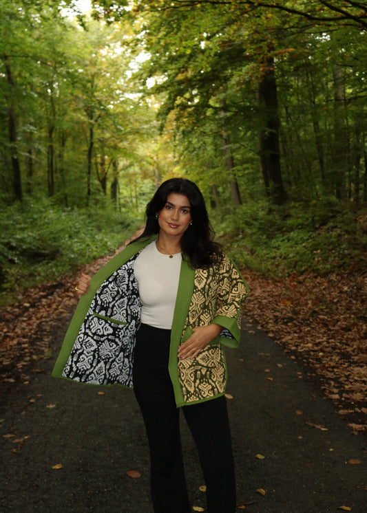 Doppelseitiger Mantel aus Usbekistan (Handarbeit, Baumwolle-Seide, One Size)