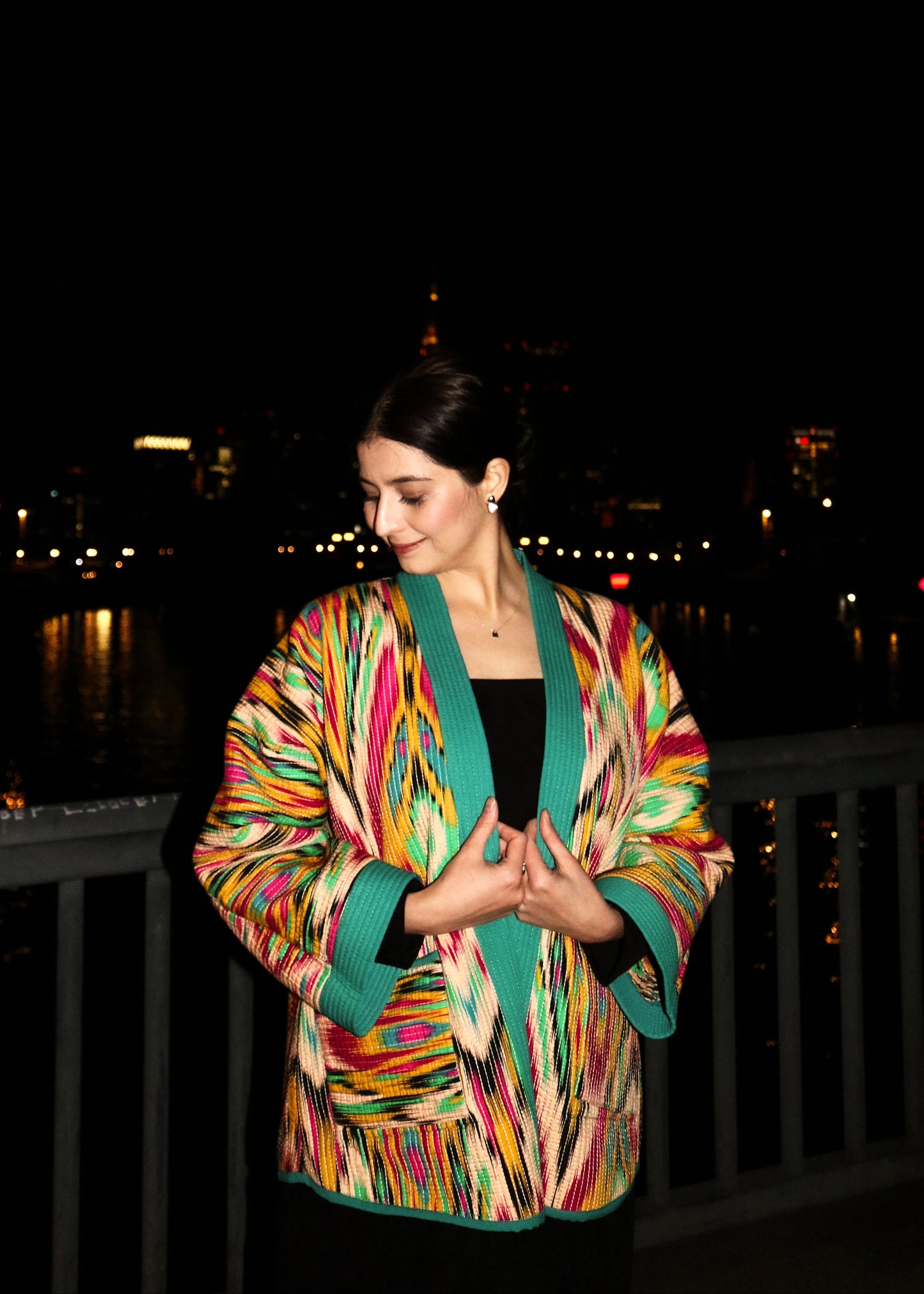 Zweiseitiger Chapan „Teal Ikat Glow“