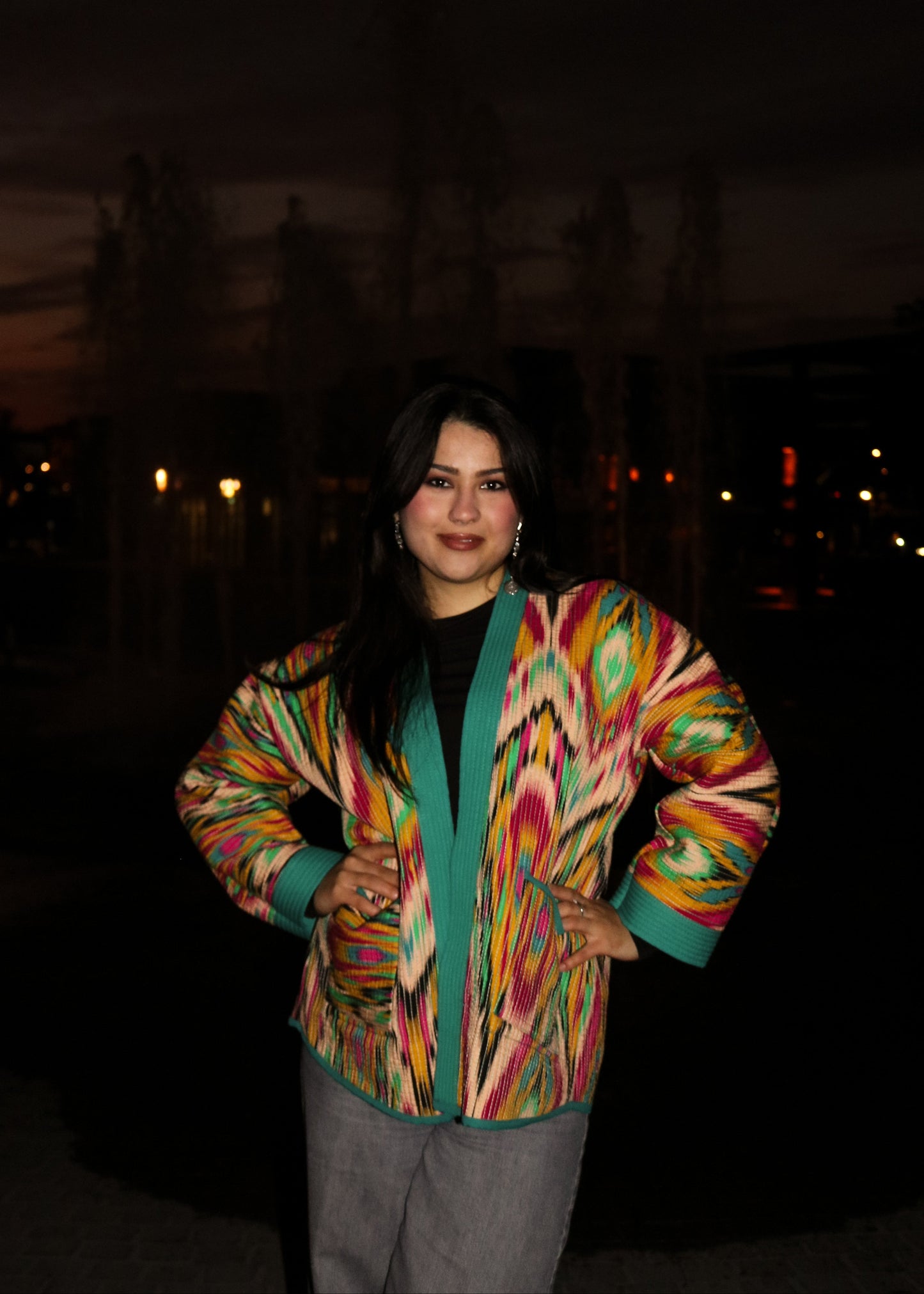 Zweiseitiger Chapan „Teal Ikat Glow“