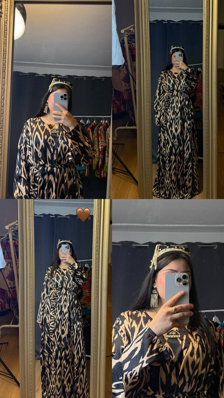 Maxi Kleid aus Adras-Seide – Handgefertigt in Usbekistan